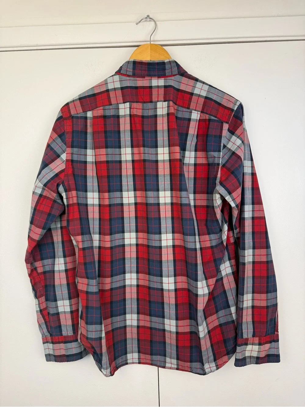 J.Crew Men's M Slim Fit Red Navy Plaid Cotton Button Down Shirt